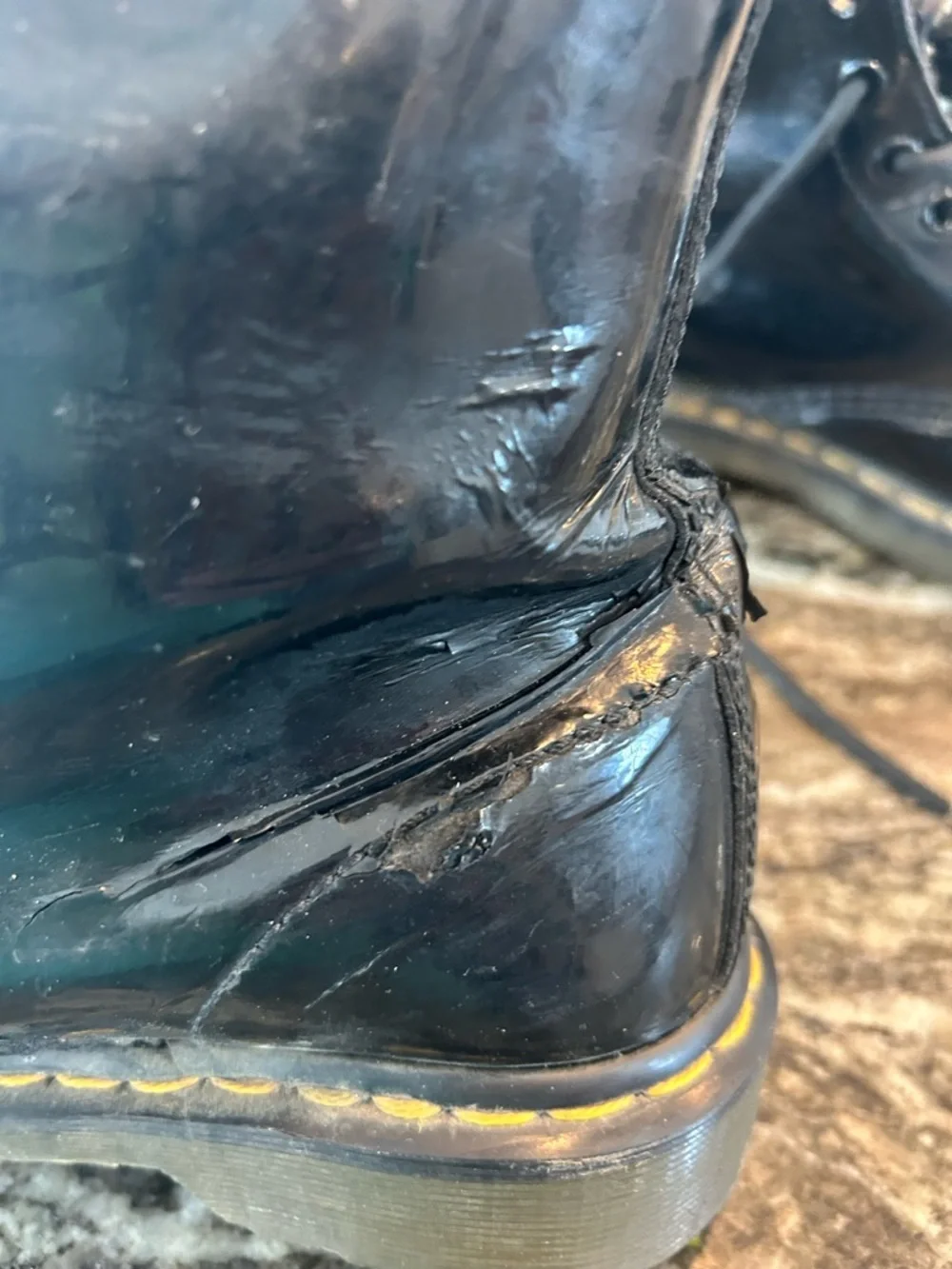 Dr. Martens Black Patent Combat Boots size tag faded 8? Have wear cracking punk - Picture 5 of 16